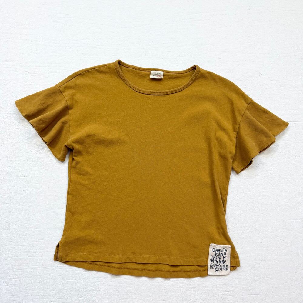 Zara Kids Ruffle Sleeve Mustard Yellow Tee, Size 11/12